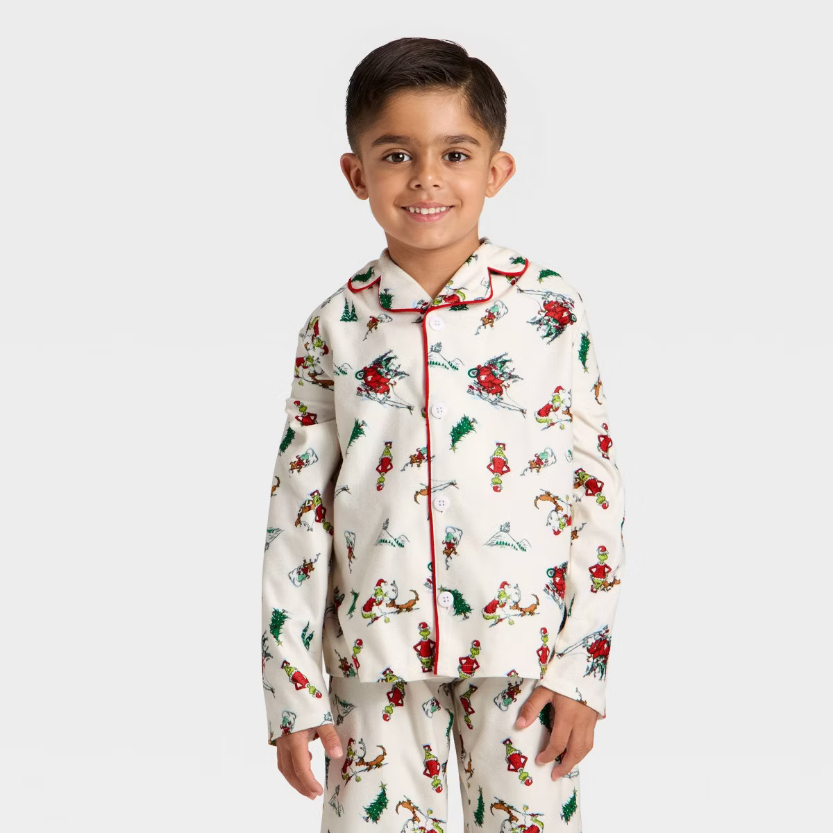 Toddler Grinch Print Long Sleeve Shirt and Pants Holiday Matching Family Pajama Set - Cream | Target