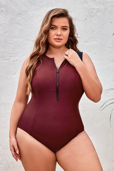 Wild Ronarce Front Zip Tummy Control Plus Size One Piece | Cupshe