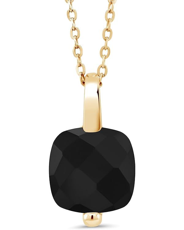Gem Stone King 18K Yellow Gold Plated Silver Checkerboard Black Onyx Pendant Necklace For Women (... | Amazon (US)