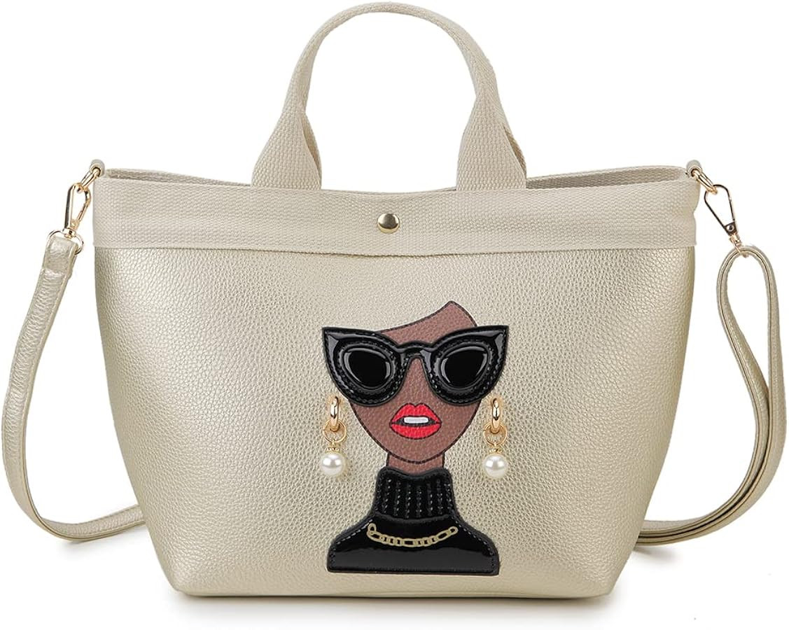 Funky Lady Face Purse for Women Casual Shopping Bag Top Handle Satchel Handbags Pu Leather Should... | Amazon (US)