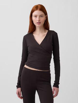 Modern Wide Rib Wrap V-Neck T-Shirt | Gap (US)