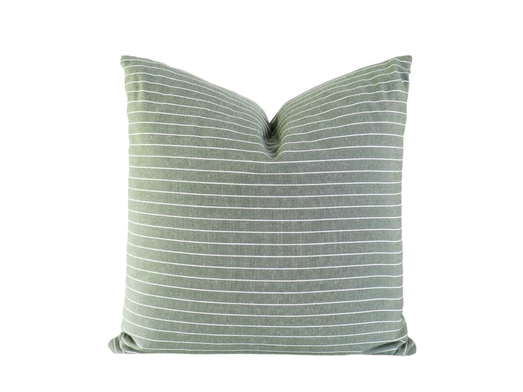 Green and White Stripes Pillow Cover Sage Throw Pillow Couch - Etsy | Etsy (US)