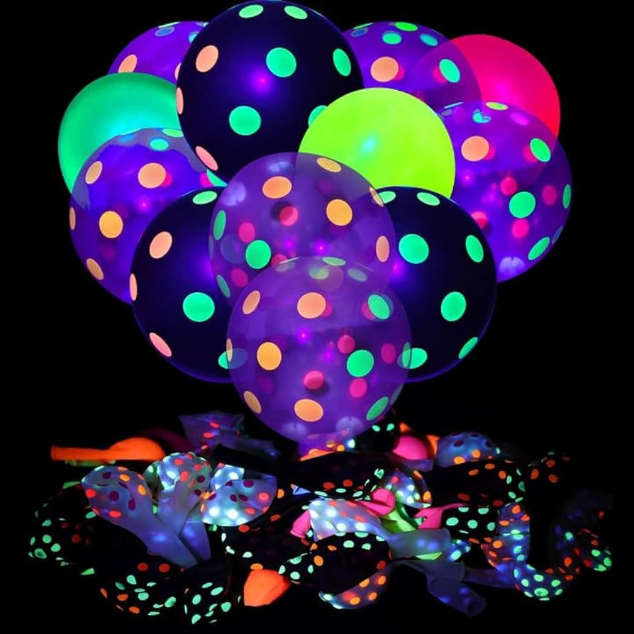 90 Pcs UV Neon Balloons,Neon Polka Dot Glow Party Balloons UV Black Light Balloons Glow in the da... | Amazon (US)