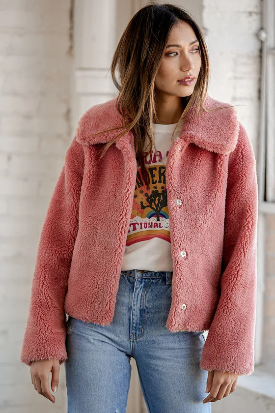 Isn't She Cozy Rusty Rose Faux Fur Jacket | Lulus (US)