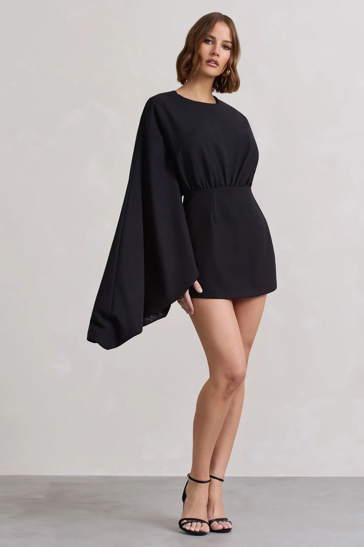 Presley | Black Backless Skort Playsuit With Cape | Club L London