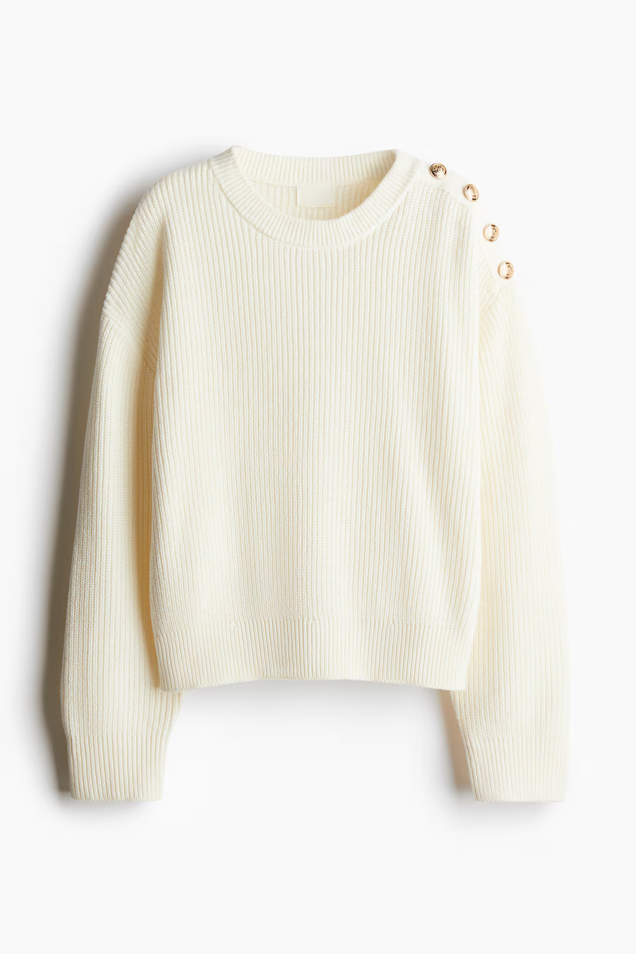 Button-detail jumper - Round neck - Long sleeve - Cream - Ladies | H&M GB | H&M (UK, MY, IN, SG, PH, TW, HK)