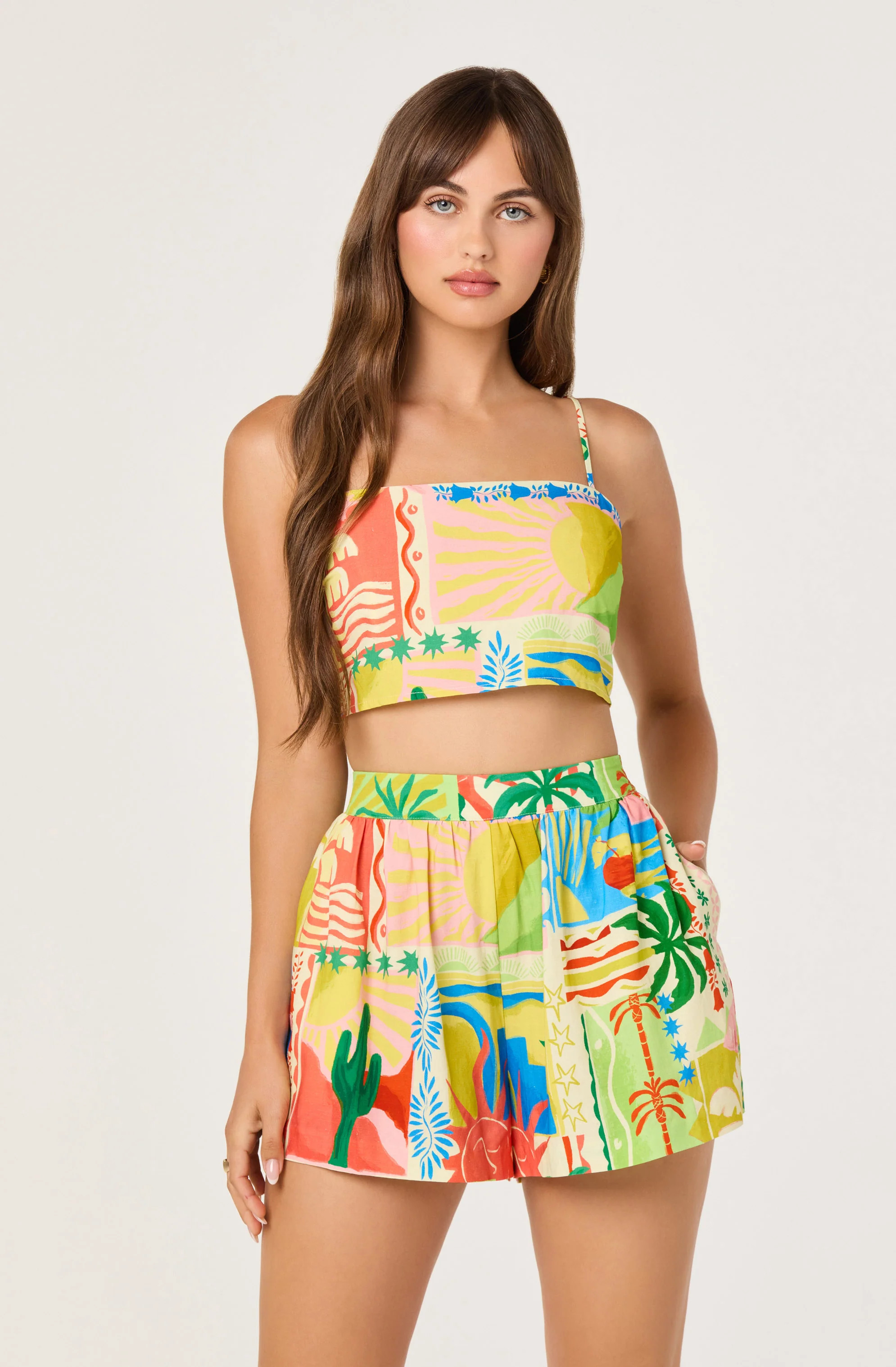 Enya Print Linen Crop Tank - Sunset oasis / XS | ASTR The Label (US)