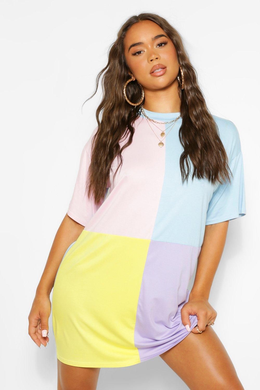 Womens Colour Block T-Shirt Dress - Multi - 8 | Boohoo.com (US & CA)