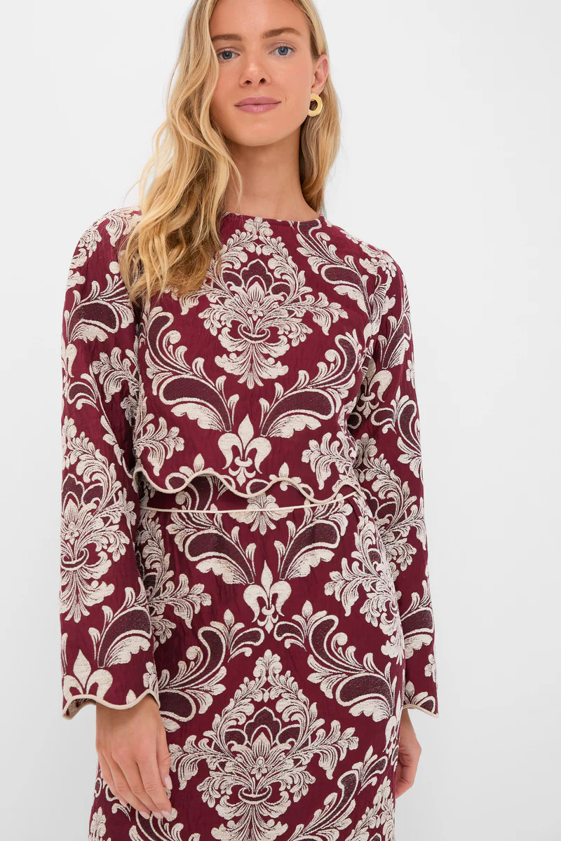 Blush Pink and Burgundy Bicolor Jacquard Waves Long Sleeve Top | Tuckernuck (US)
