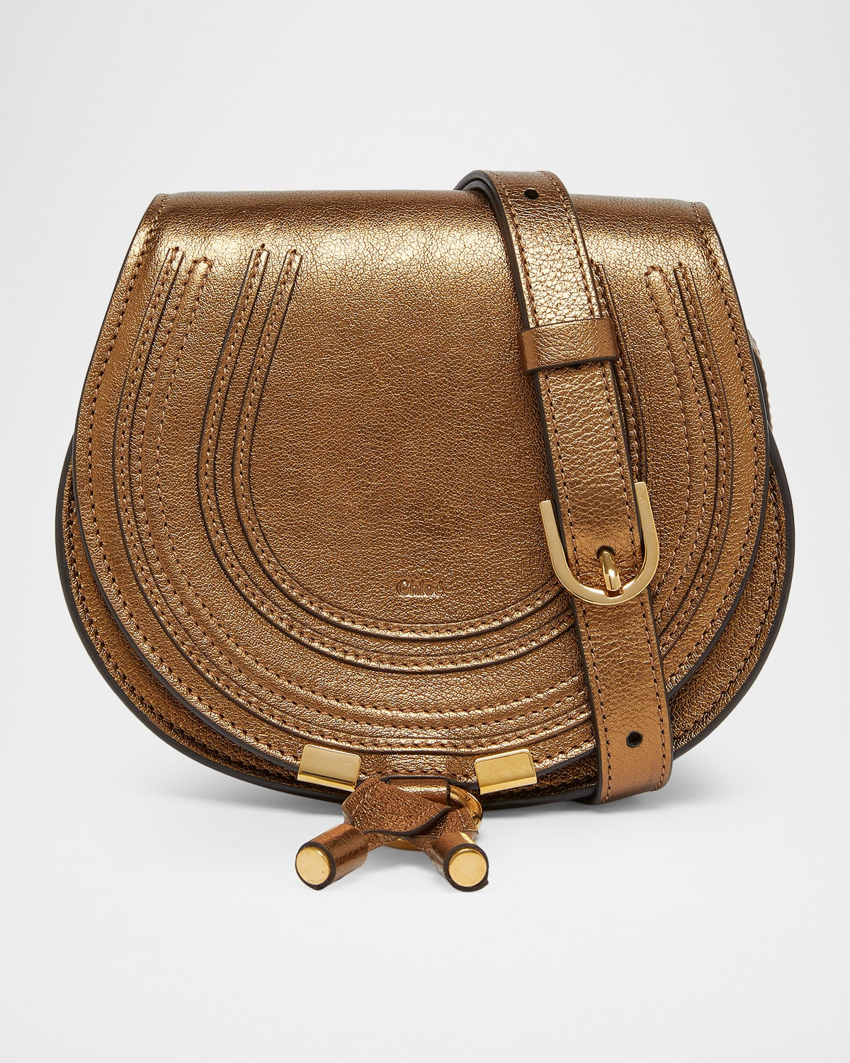Marcie Small Saddle Crossbody Bag in Metallic Leather | Neiman Marcus
