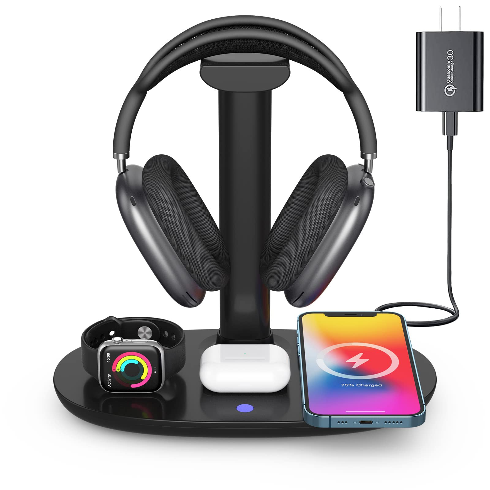 Headphone Stand with 15w Wireless Charger, Suguder 4 in 1 Charging Station Headset Holder for Air... | Amazon (US)