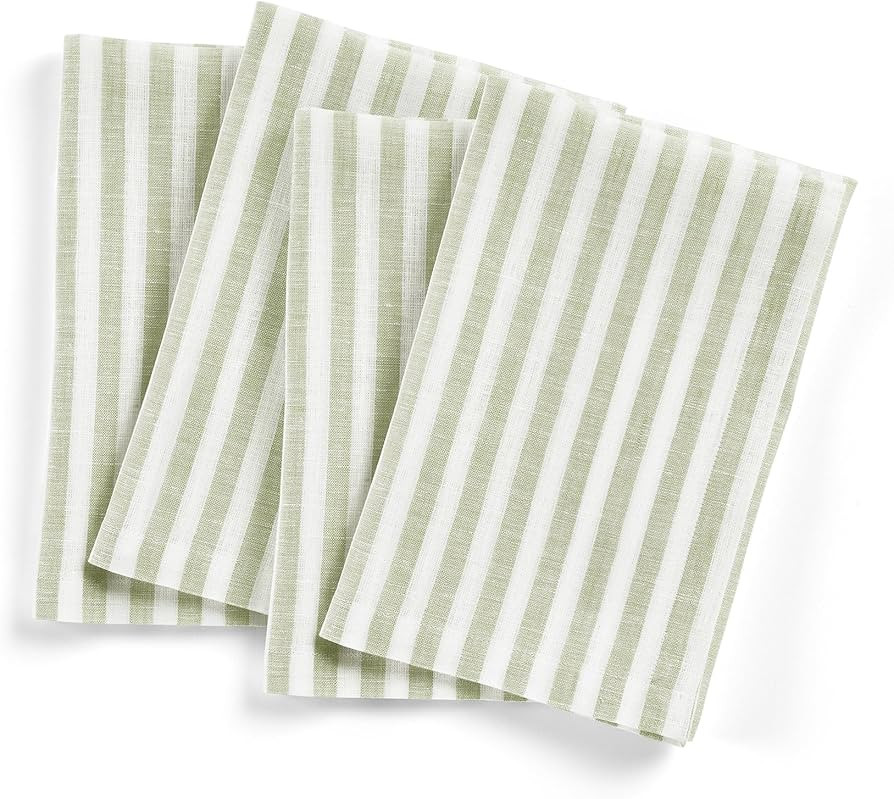 Solino Home Cloth Napkins Set of 4-100% Pure Linen Sage and White Striped Dinner Napkins 20 x 20 ... | Amazon (US)
