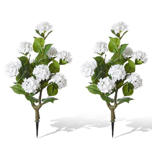 Daifunli 2 Pack 36″ Artificial Hydrangea Trees Real Touch Faux Hydrangea Bushes Plants with Stakes for Wedding Spring Home Office Living Room Housewarming Gift(White) | Amazon (US)