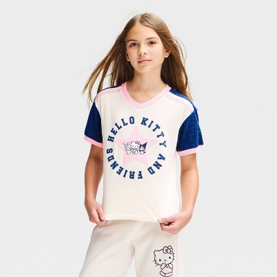 Girls' Hello Kitty and Friends Short Sleeve V-Neck Graphic T-Shirt - Ivory S | Target