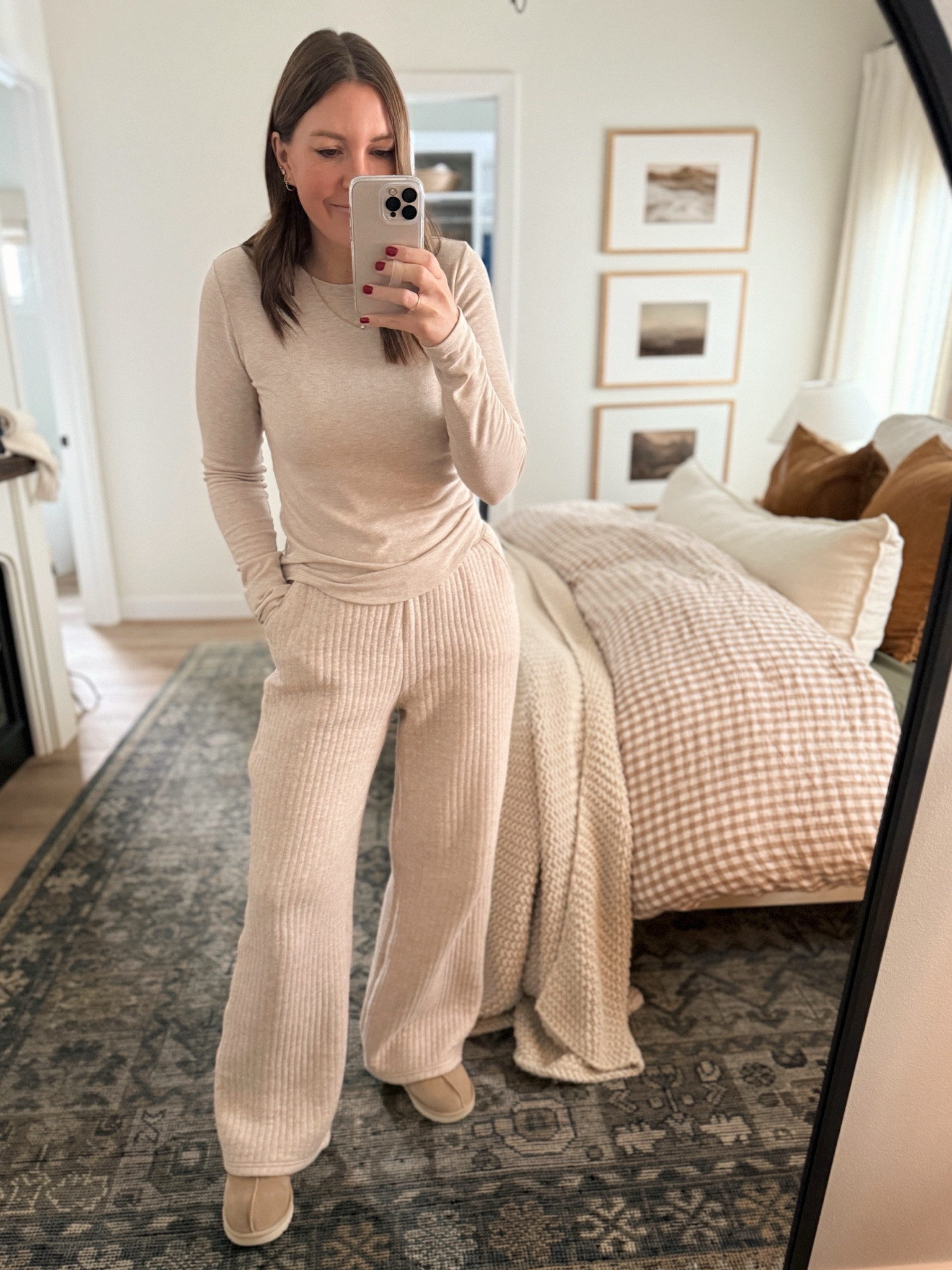 The coziest new wide leg sweatpants! I’ve already worn these 3 times because they are so cozy and I bought a few more colors 😄 currently 25% off! Also linked the matching fleece lined shirt. I’m wearing a L (size up one!) in the shirt and M Long in the pants. 

#LTKMidsize #LTKStyleTip #LTKSaleAlert