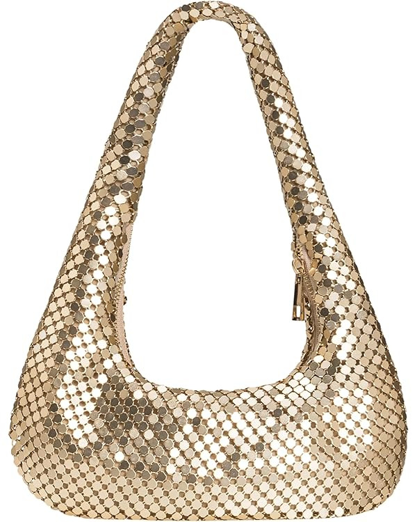 Afashor Womens Metallic Evening Bag Cute Hobo Handbag Fashion Shiny Moon-shaped Shoulder Purse | Amazon (US)
