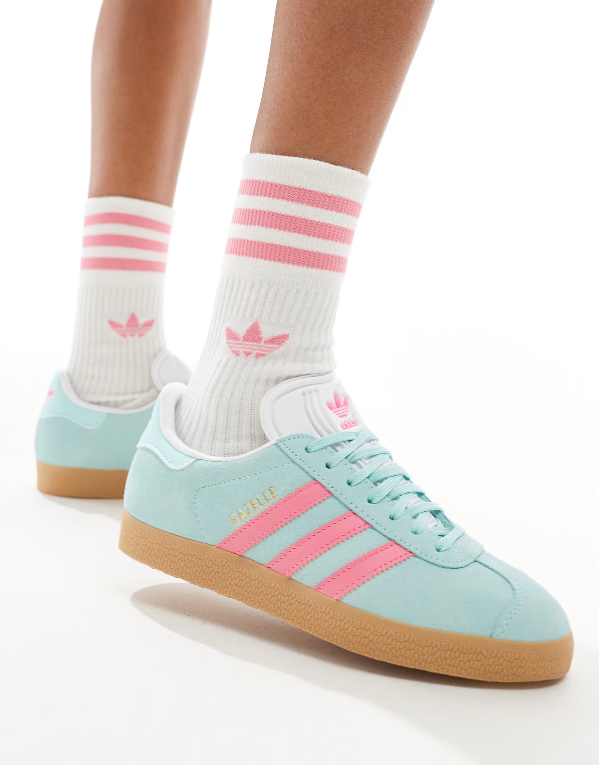 adidas Originals Gazelle sneakers in blue and pink with gum sole | ASOS (Global)