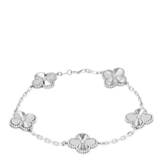 18K White Gold 5 Motifs Guilloche Vintage Alhambra Bracelet | FASHIONPHILE (US)
