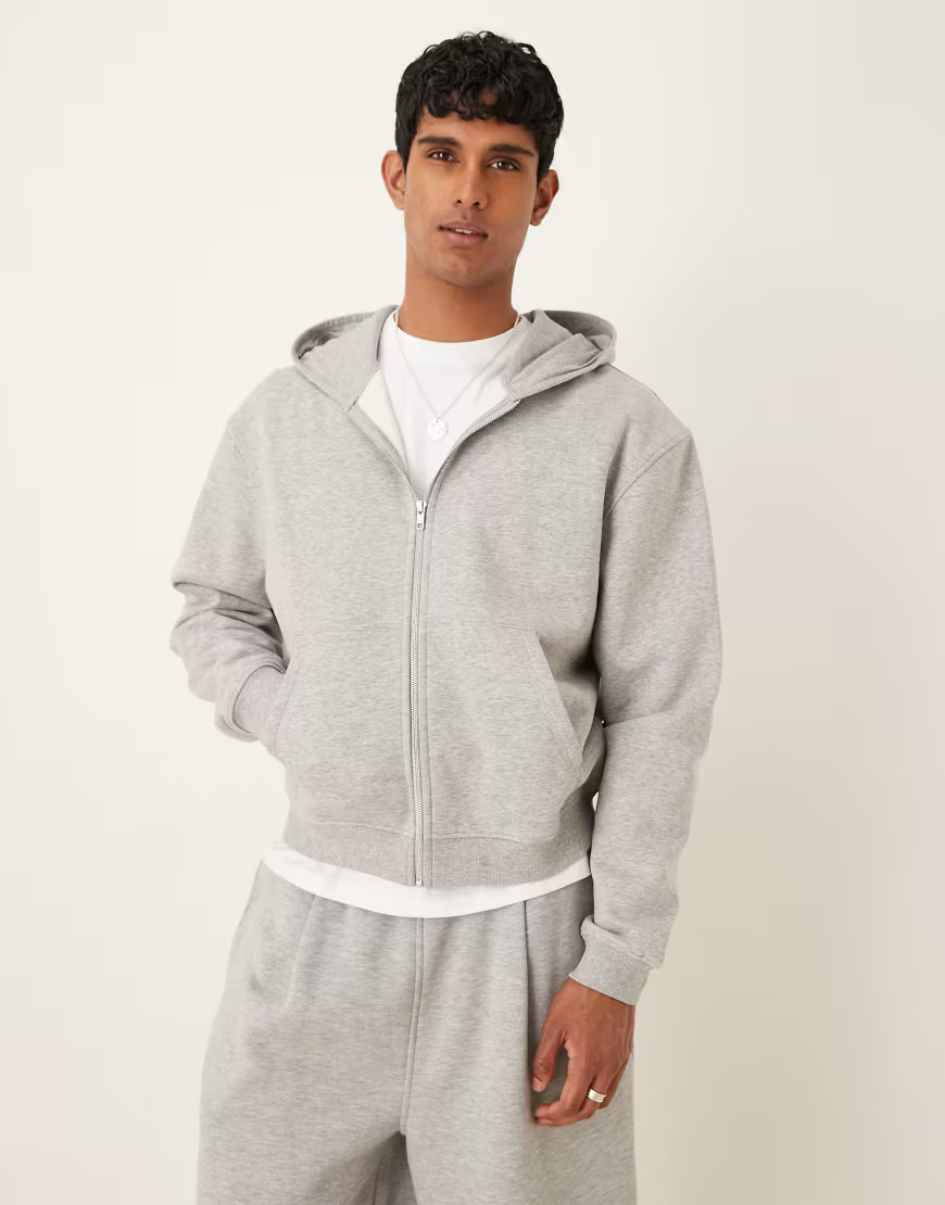 ASOS DESIGN essentials boxy relaxed zip through hoodie in grey marl | ASOS (Global)