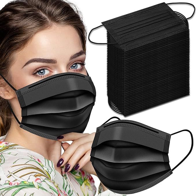 Black Disposable Face Masks, 100 Pack Disposable Face Masks Disposable Masks | Amazon (US)