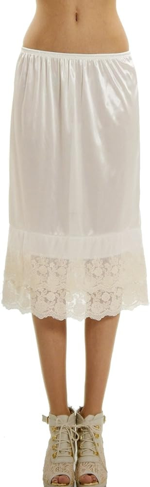 MELODY Long double lace satin layering half slip skirt extender underskirt 24" length | Amazon (US)