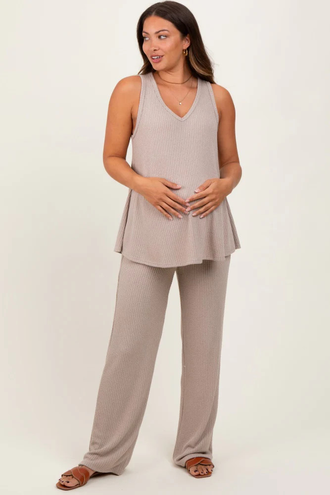 Taupe Rib Knit Tank and Pant Maternity Set | PinkBlush Maternity