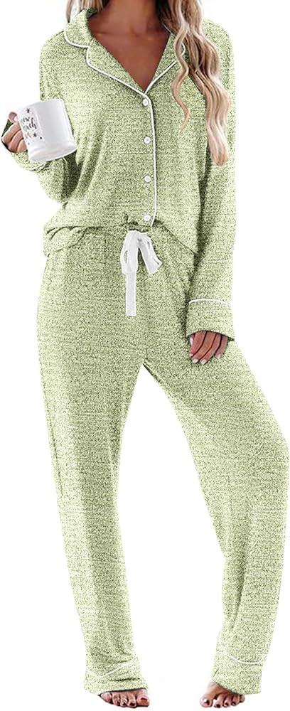 Ekouaer Women's Pajamas Long Sleeve Sleepwear Casual Button Down Loungewear Soft Pjs Set S-XXL | Amazon (US)