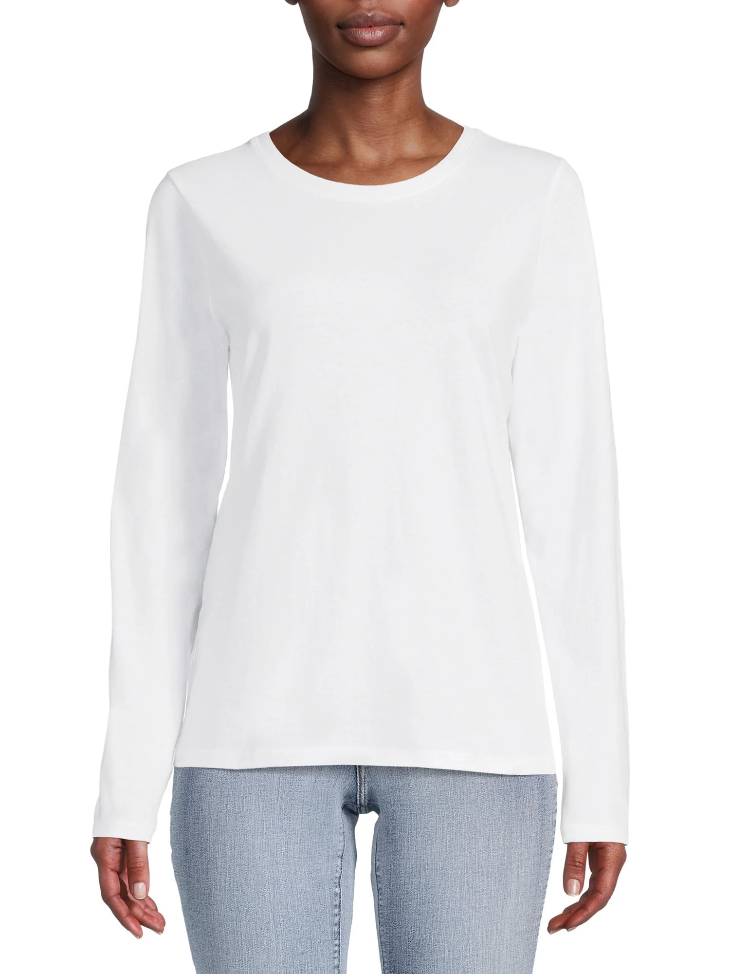Time And Tru Women's Crewneck Tee with Long Sleeves - Walmart.com | Walmart (US)