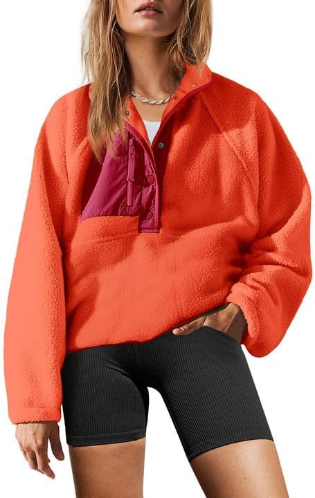 Yanekop Womens Fuzzy Fleece Pullover Sherpa Sweatshirt Long Sleeve Button Down Sweater Winter Fle... | Amazon (US)