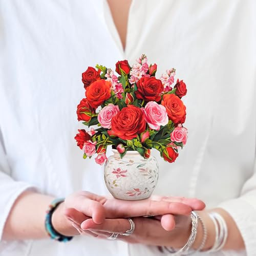 Freshcut Paper Pop Up Cards, Mini Blooming Roses, 6 Inch Mini Sized Forever Flower Bouquet 3D Popup Greeting Cards, Valentine's Day, Anniversary Card, Blank Notecard & Envelope | Amazon (US)