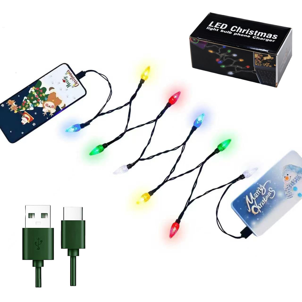 Christmas Light Phone Charger Cable Charging Cord, Holiday Lights Bulb Charging for car, USB-A to... | Amazon (US)