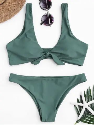 Knotted Scoop Neck Bikini Set | Rosegal US