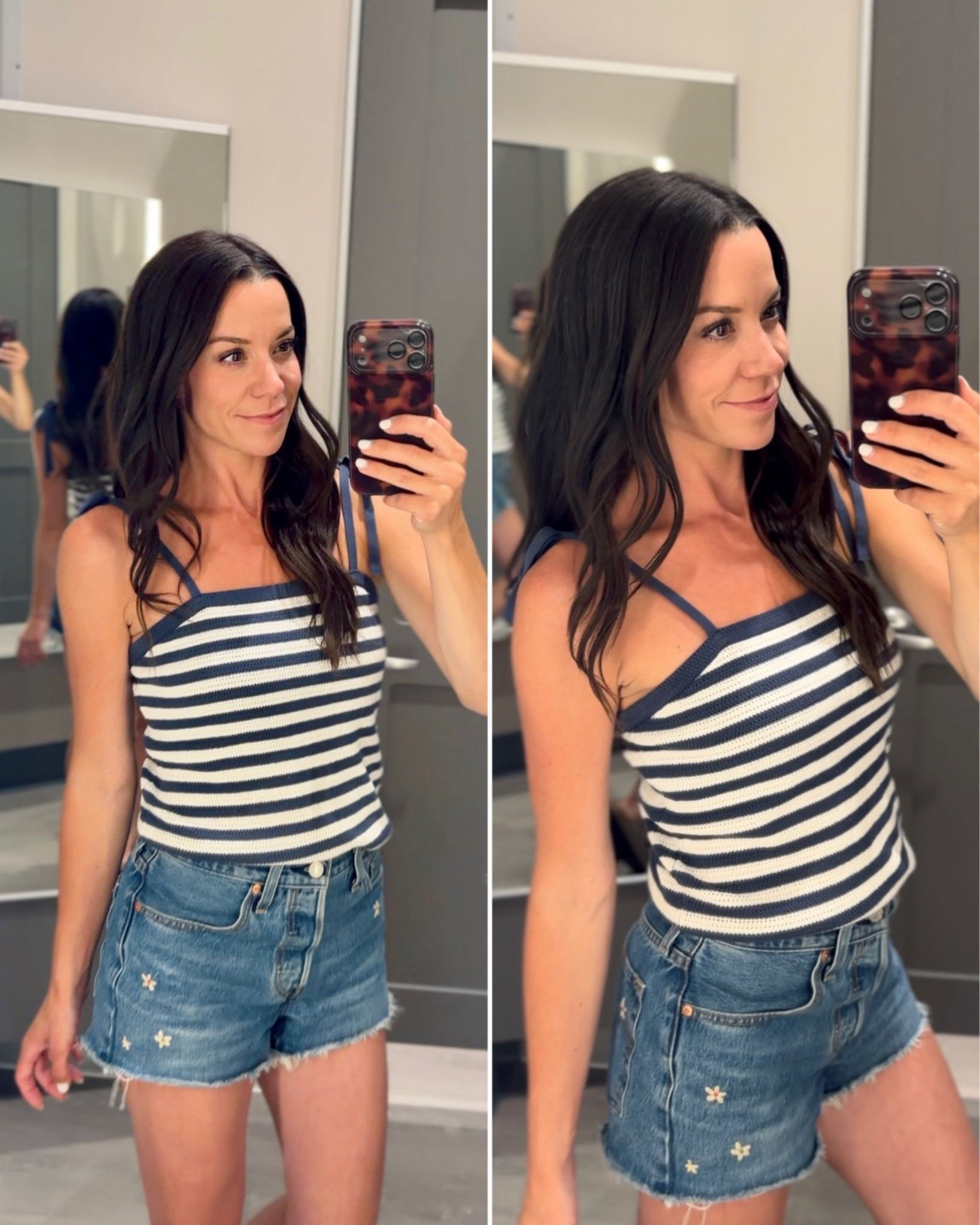 Obsessed with the fit of these denim shorts at Target! They are so flattering and comfortable and that’s hard to find with Jean shorts. I love the cute flower details. Wearing these all summer on repeat! This top is also target and there’s a skirt that matches it- but I love pairing it with denim. The tie straps are so pretty and the material just feels good- not heavy and hot feeling but has a crochet texture to it.

#LTKmomlife #LTKSeasonal #LTKootd