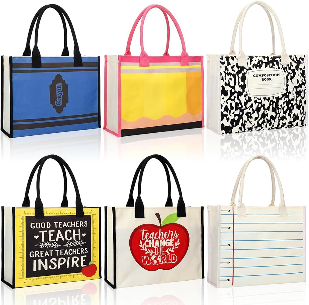 Hillban 6 Pack Teacher Appreciation Gift Bulk Bags Teachers Canvas Tote Bags Pencil Crayon Compos... | Amazon (US)
