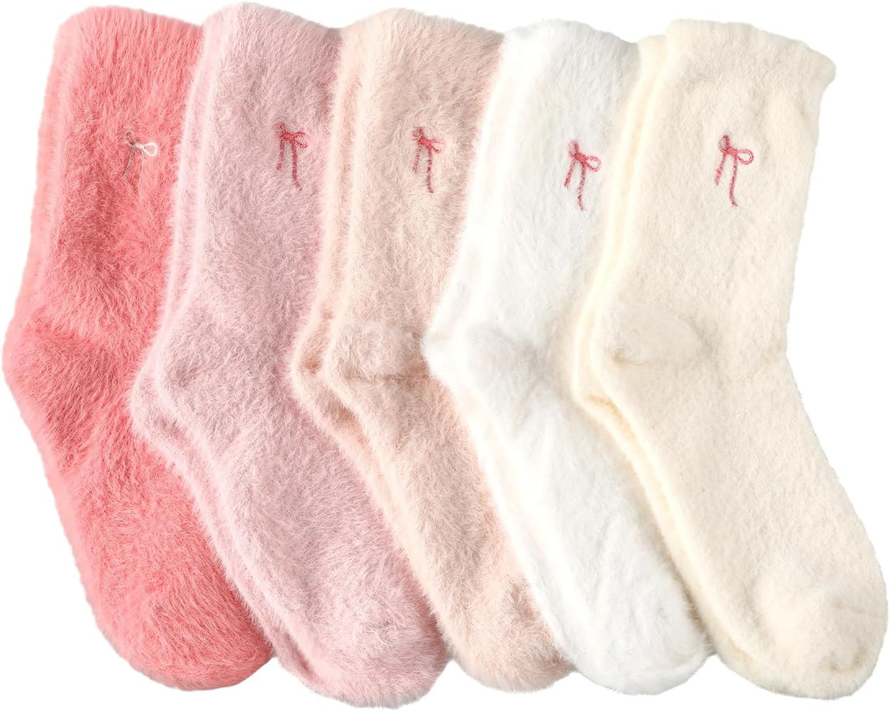 Geyoga 5 Pcs Women's Bow Fuzzy Socks Winter Soft Slipper Socks Coquette Stuff Fluffy Thick Spa Ho... | Amazon (US)