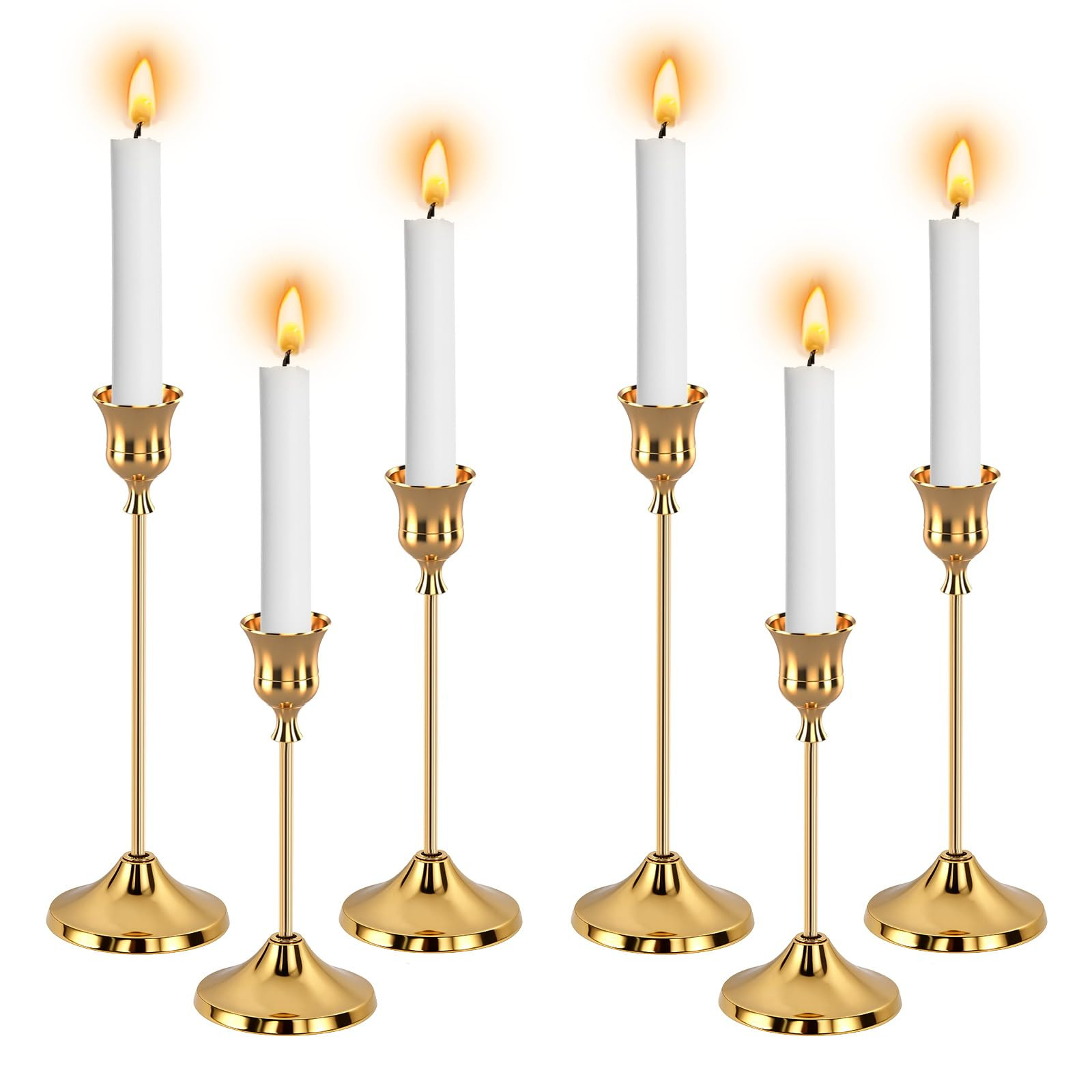 6pcs Gold Candle Holders, Candlestick Holders Taper Candle Holders for Pillar Candles Sticks Holder Decor Halloween Christmas Decorations Candle Candelabros para Centros de Mesa | Amazon (US)