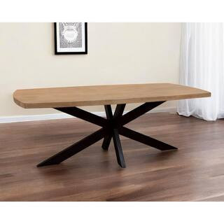 Natural, Brown Wood 82.00 in. Pedestal Base Dining Table Seats 8 | The Home Depot