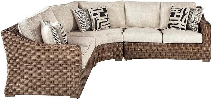 Signature Design by Ashley Beachcroft Outdoor Three Piece Wicker Patio Sectional, Brown & Beige, ... | Amazon (US)