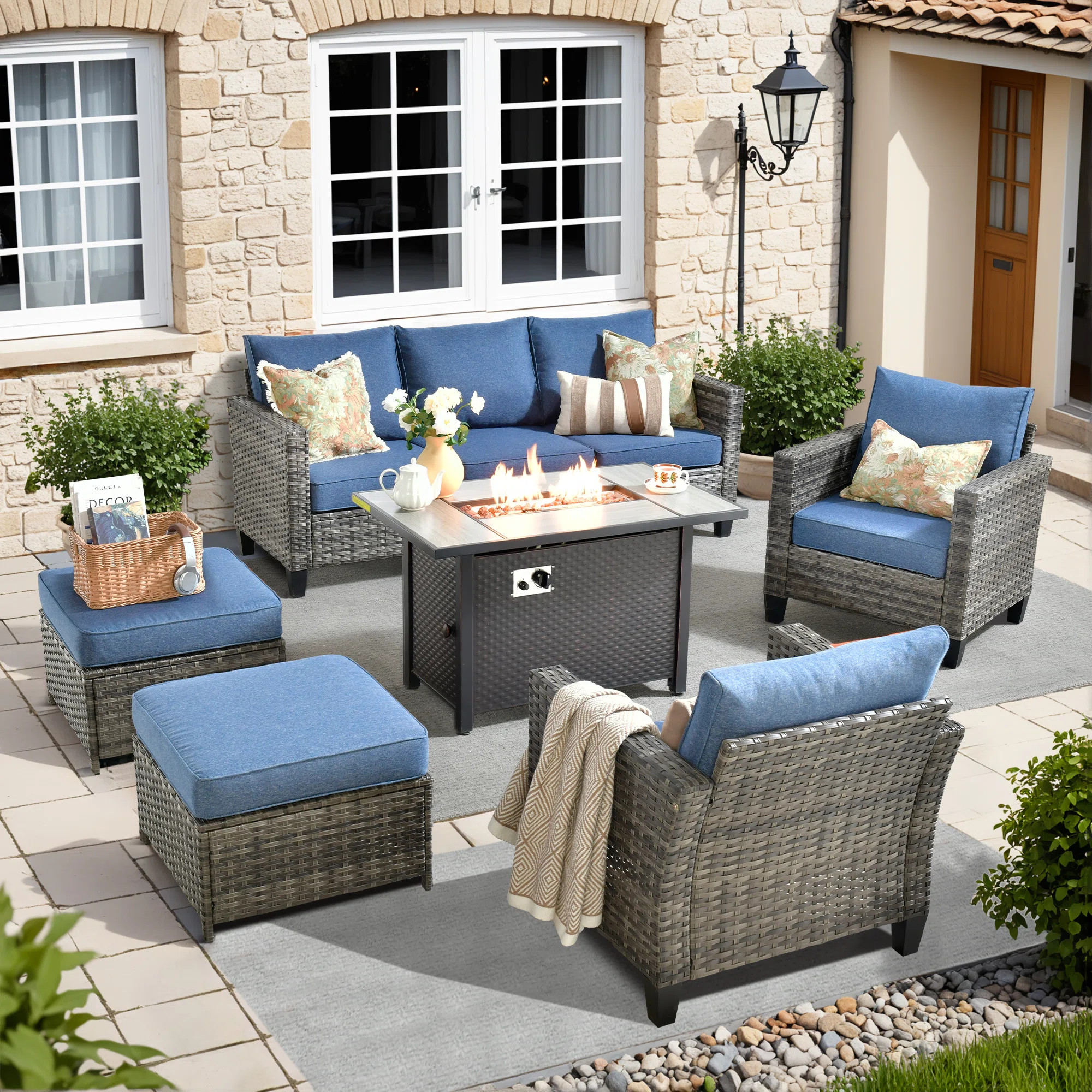 Harbin Wicker 5 Piece Rattan Sofa Seating Group with Cushions with Armchairs | Wayfair North America