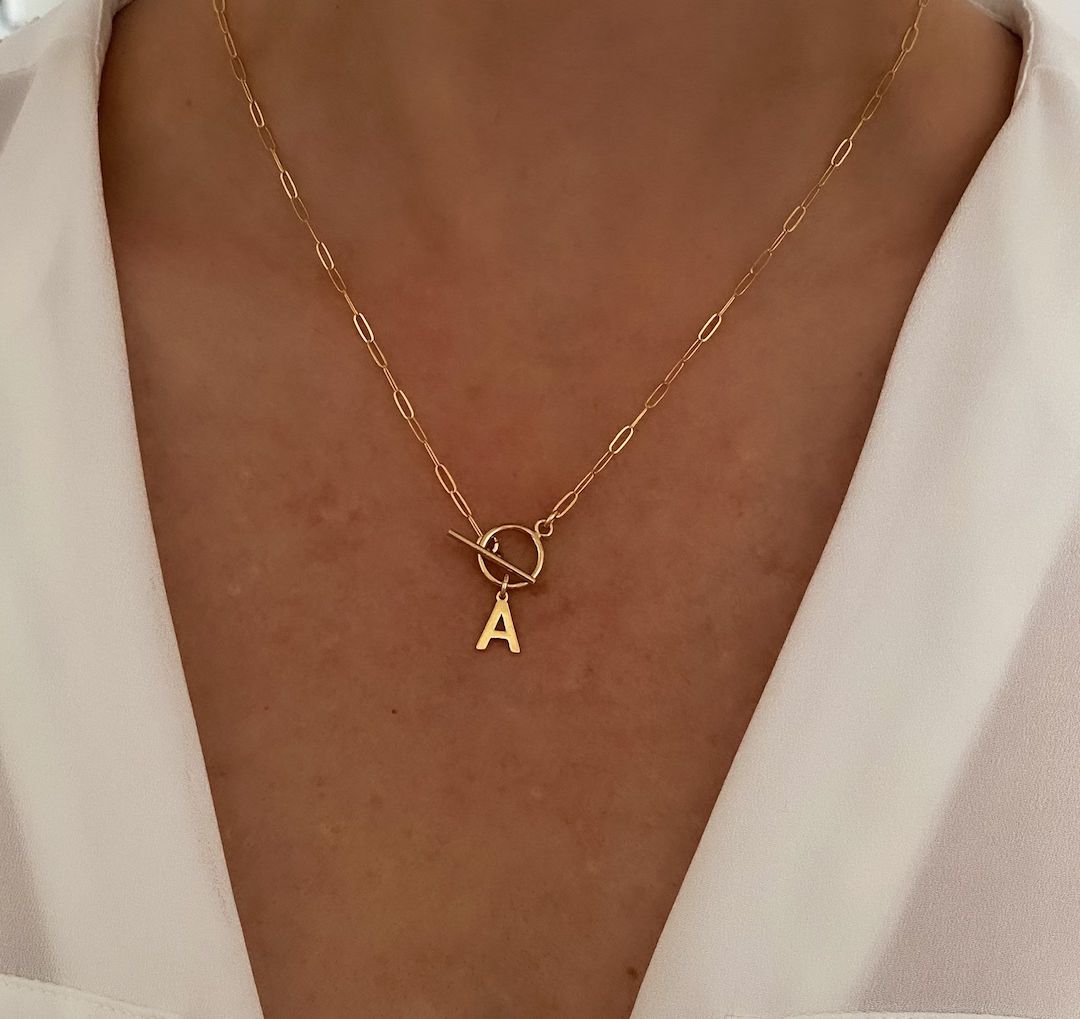 14k gold filled paperclip chain necklace with mini toggle closure, Gold necklace, Initial necklace,  | Etsy (US)