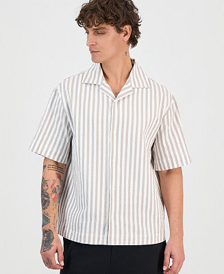 Hugo by Hugo Boss Espino Cotton-Blend Striped Button Shirt - Macy's | Macy's