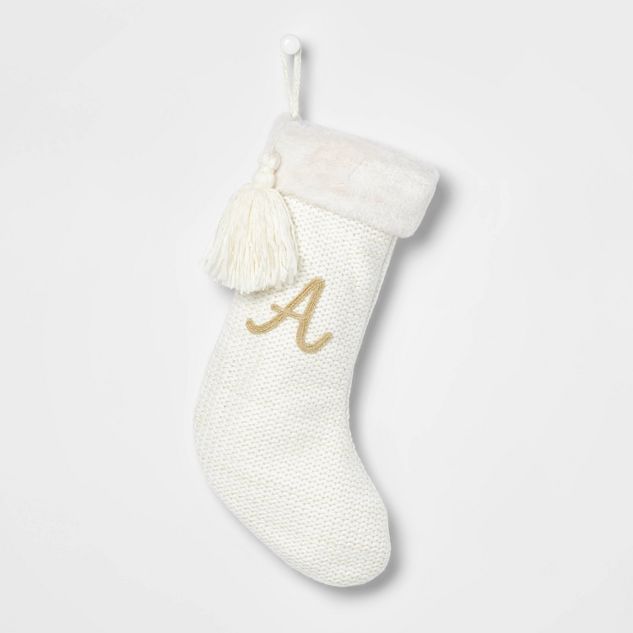 Luxe Knit Monogram Christmas Stocking White/Gold Letter - Wondershop™ | Target