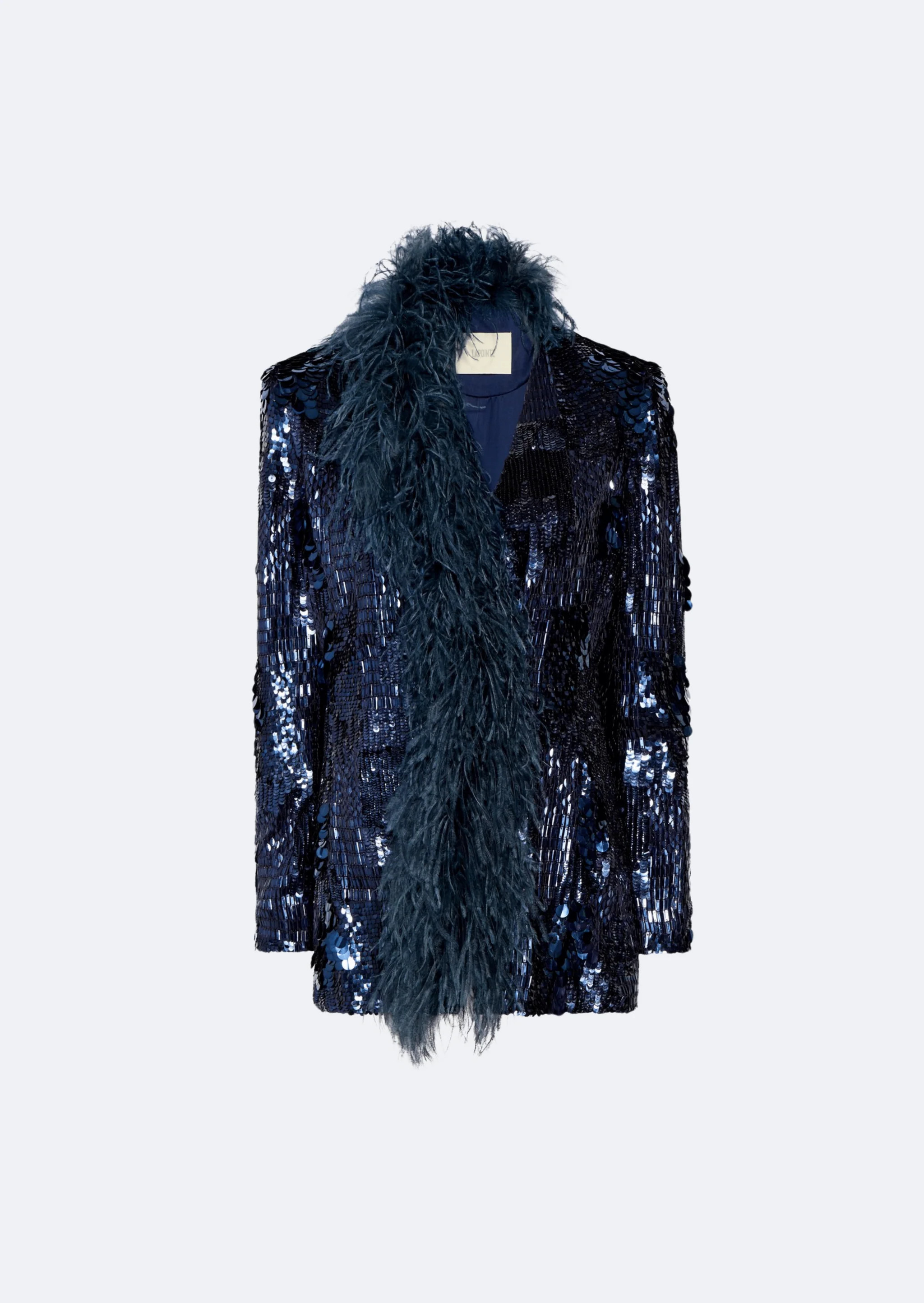 Patchwork Sequin Collarless Blazer With Feathers | Lapointe (US)