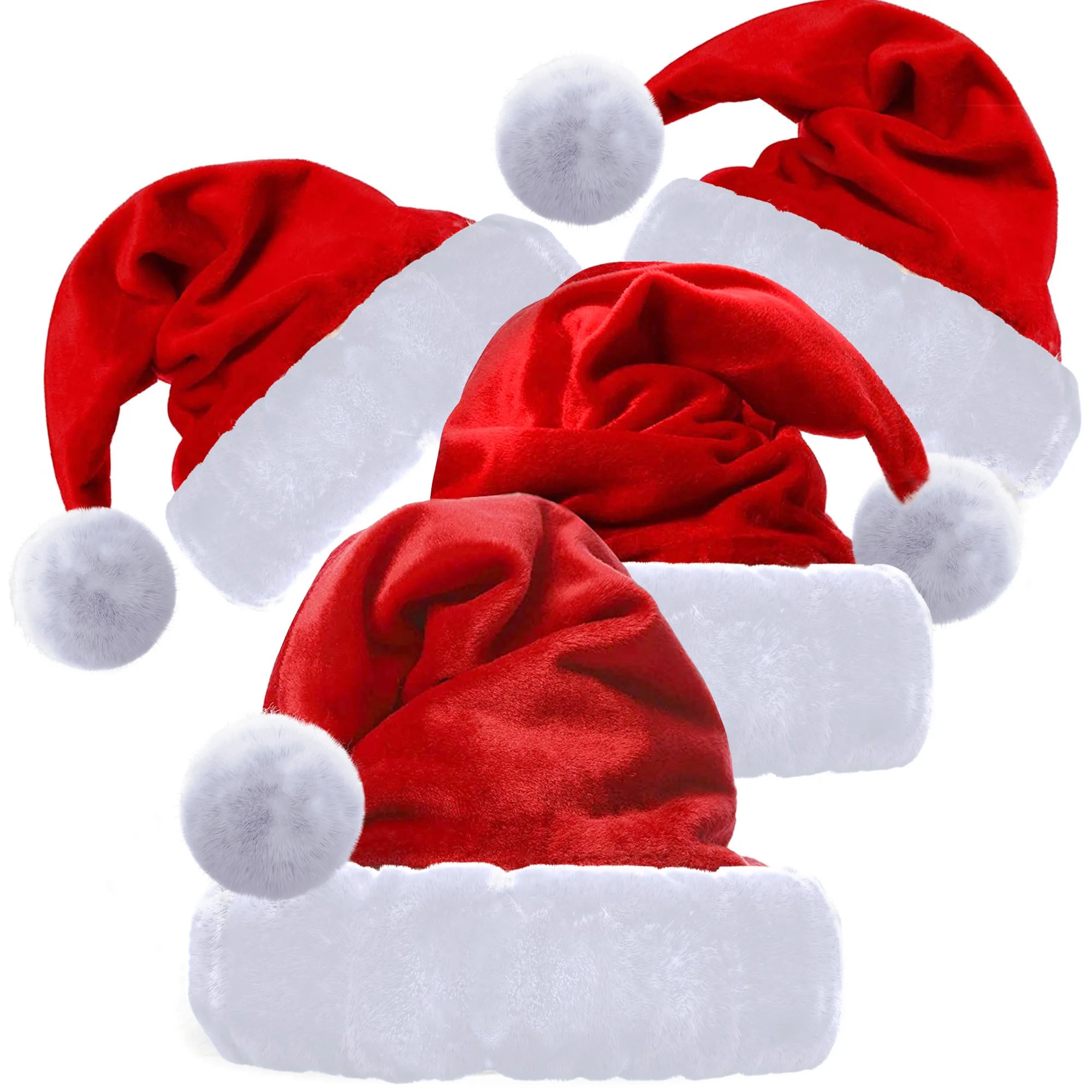 Vonadale Red Velvet Plush Fabric Santa Christmas Hats, 4-Pc Family Pack | Walmart (US)