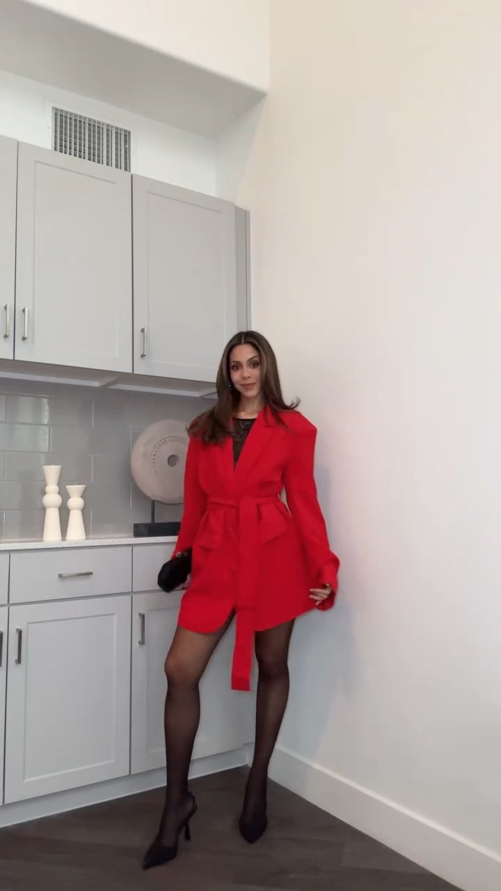 GDWM for a date night♥️ 18/30 winter outfit 

This is how I styled this red blazer mini dress. What do we think? 

outfit details: 
• red blazer mini dress @showpo 
• lace bodysuit @sezane 
• black sheer tights @wearcommando 
• black mini clutch @wolfandbadger @shop.likha 
• slingback heels @shoedazzle 

#ootn #outfitinspo #winteroutfit #winterfashion #minimalstyle #minimalchic #elevatedstyle #fashioninspo #fashionreel
