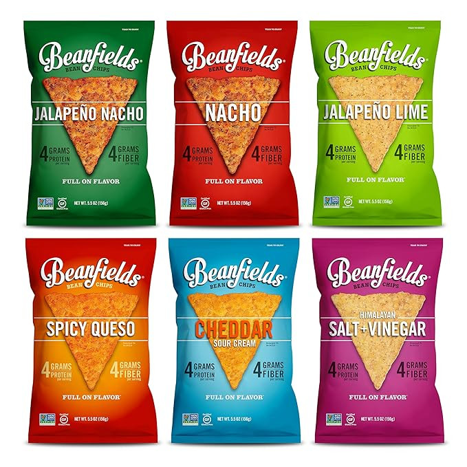 Beanfields Bean Chips, High Protein and Fiber, Gluten Free, Vegan Snack, 6 Flavor Pack: Nacho, Ja... | Amazon (US)