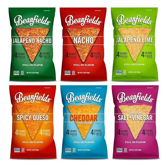 Beanfields Bean Chips, High Protein and Fiber, Gluten Free, Vegan Snack, 6 Flavor Pack: Nacho, Ja... | Amazon (US)