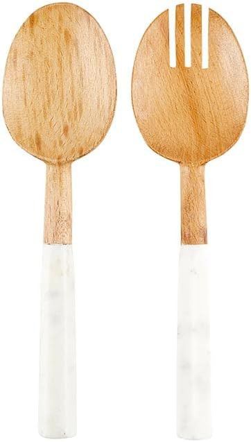 Santa Barbara Design Studio Face to Face Collection Serving Utensils Marble Handled Wood Salad Se... | Amazon (US)