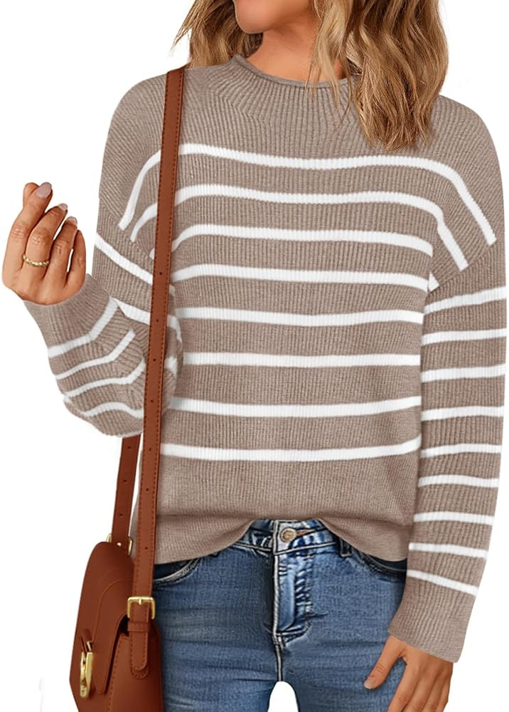 MEROKEETY Women's Fall Long Sleeve Striped Pullover Sweaters 2024 Trendy Turtleneck Casual Knit T... | Amazon (US)