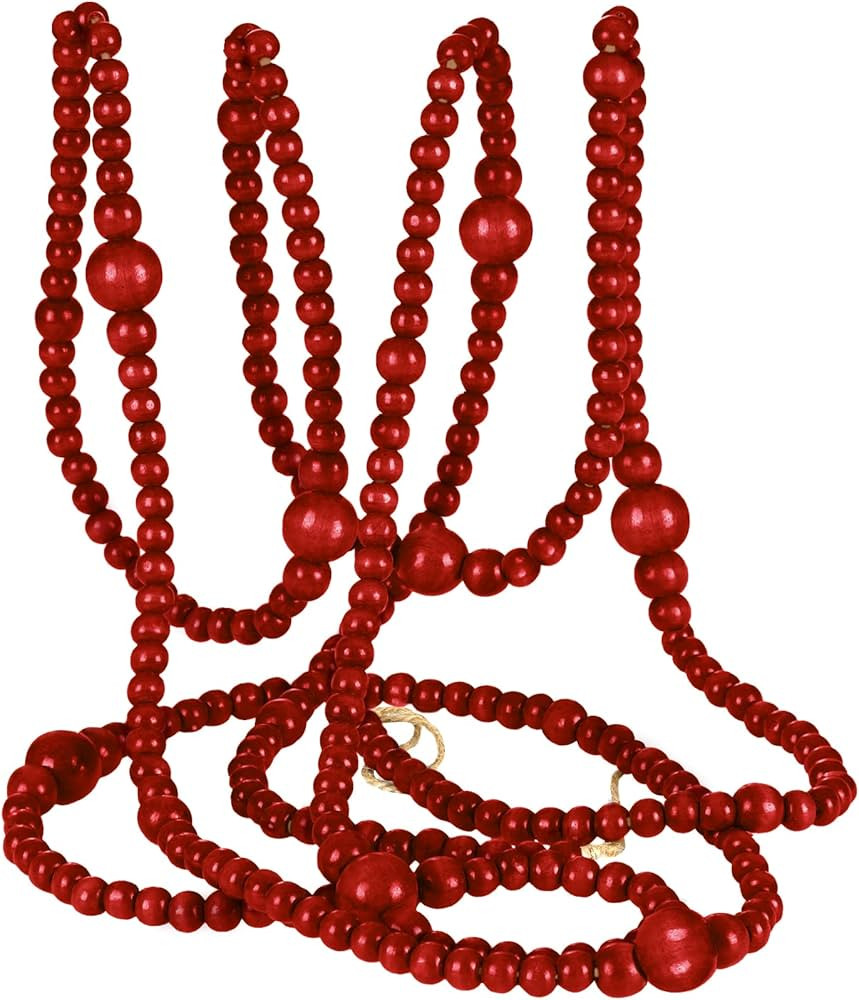 12 Feet Christmas Wooden Beads Xmas Bead Garland Round Craft Bead Garland Farmhouse Bead Garland ... | Amazon (US)